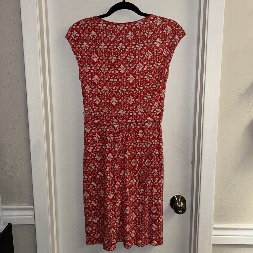 Boden Margot Red White Medallion Cap Sleeve Scoop Neck Pullover Dress Size 6 - Picture 2 of 10